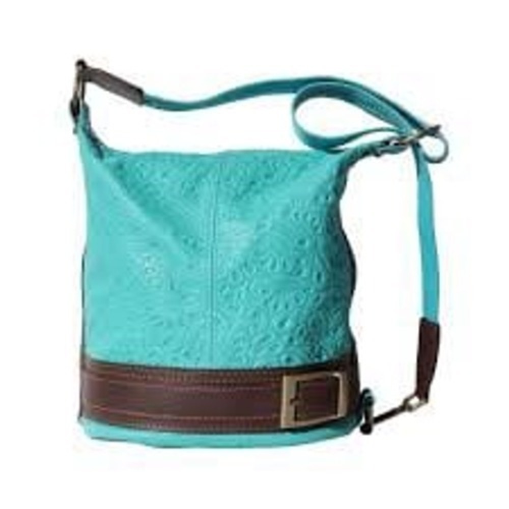 Turquoise/Brown printed leather shoulder handbag made in Italy